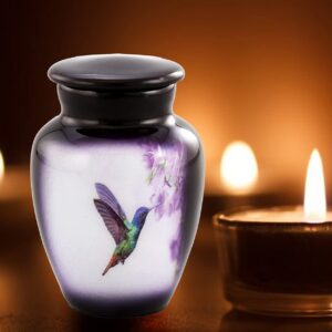 Hummingbird Keepsake Urn, Hummingbird Mini Urn for Ashes, Hand Painted Token Urn, Handmade Minature Urn with Velvet Case & Bag (Keepsake)