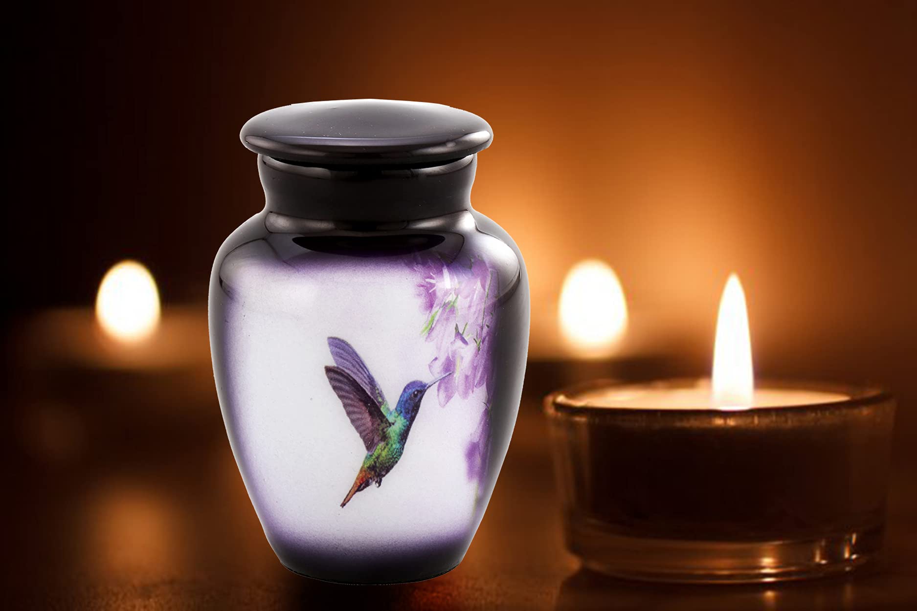 Hummingbird Keepsake Urn, Hummingbird Mini Urn for Ashes, Hand Painted Token Urn, Handmade Minature Urn with Velvet Case & Bag (Keepsake)