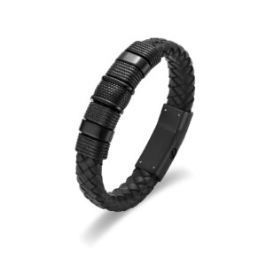 shajwo Cremation Urn Bracelet for Ashes Jewelry for Women Men Memorial Keepsake Cuff Bangle Leather Bracelet,Black 22cm