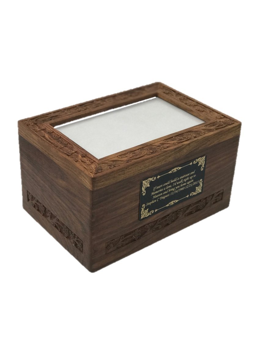 NWA Photo Cremation Urn For Human Ashes with Custom Engraving, Large Wooden Funeral Cremation Urn