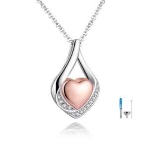 acjfa cremation jewelry 925 sterling silver teardrop urn necklace for ashes heart shape memorial keepsake pendant for human ashes for women gift