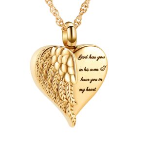 shajwo Cremation Jewelry Angel Wing Heart Urn Necklaces for Ashes Memorial Keepsake Pendant for Women Men,Gold