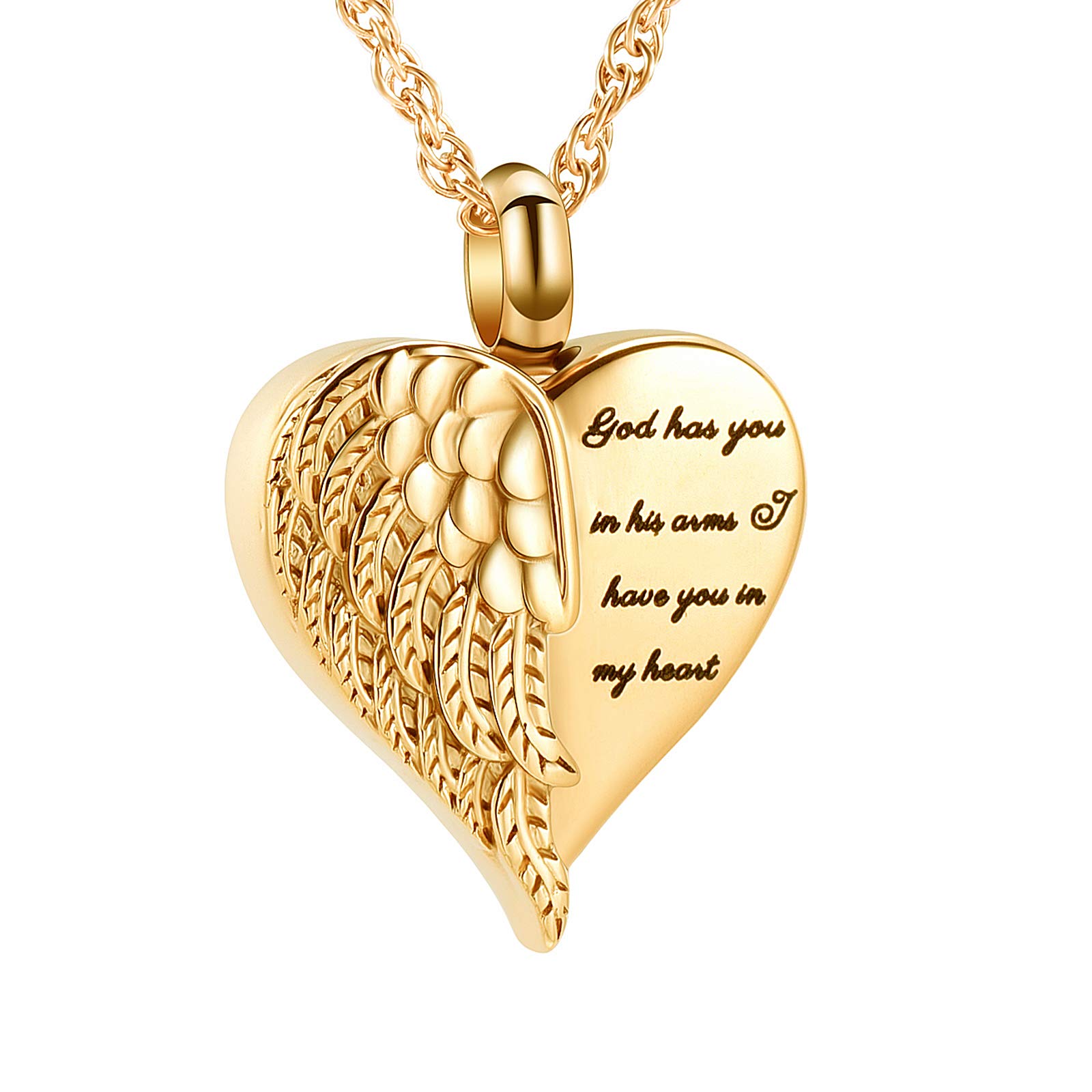 shajwo Cremation Jewelry Angel Wing Heart Urn Necklaces for Ashes Memorial Keepsake Pendant for Women Men,Gold