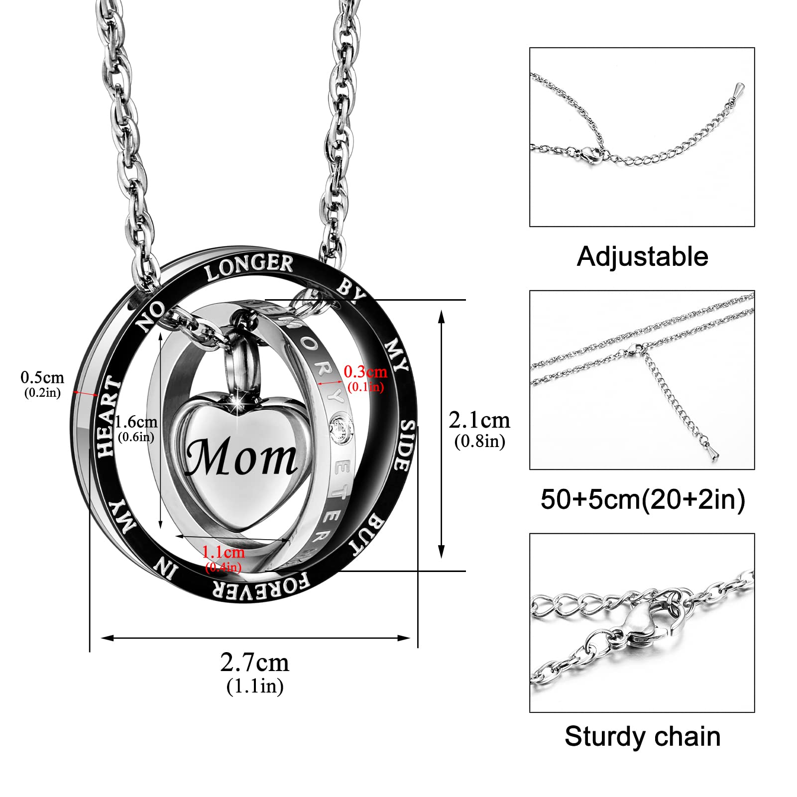 XIUDA Cremation Urn Necklace for Ashes Eternal Memory Carved Keepsake Stainless Steel Urn Jewelry Memorial Ash Holder