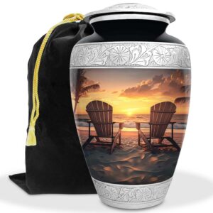 beach urn for human ashes | large handcrafted funeral memorial | decorative cremation sunrise sunset urn for women and men