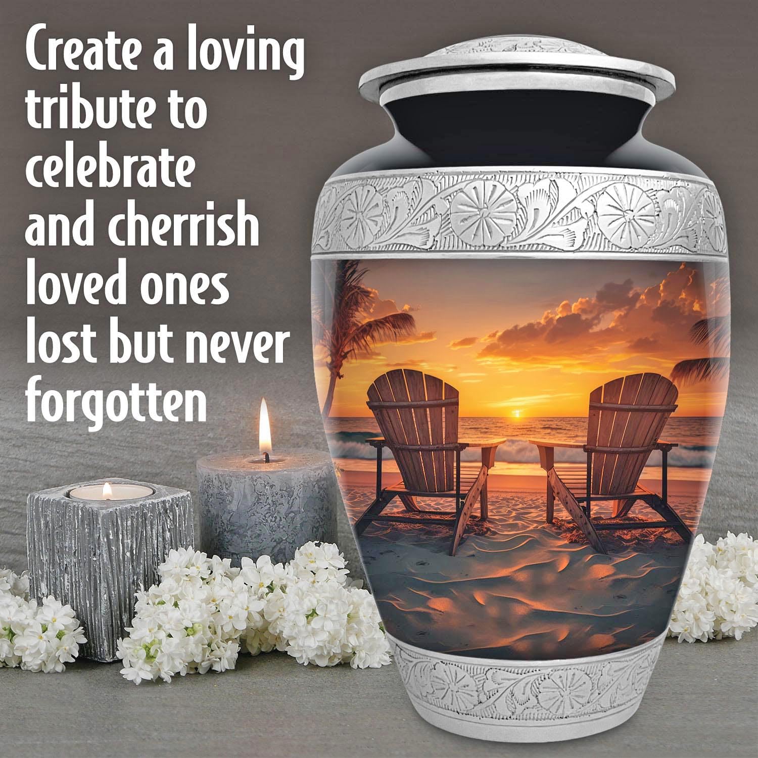 Beach Urn for Human Ashes | Large Handcrafted Funeral Memorial | Decorative Cremation Sunrise Sunset Urn for Women and Men