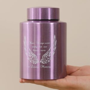 Medium Urns for Human Ashes Up to 60 Cubic Inches Medium Sized Urns for Ashes Adult Male Female Keepsake Cremation Urns for Ashes Stainless Steel (Angel Wings, Purple)