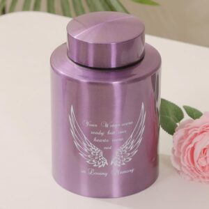 Medium Urns for Human Ashes Up to 60 Cubic Inches Medium Sized Urns for Ashes Adult Male Female Keepsake Cremation Urns for Ashes Stainless Steel (Angel Wings, Purple)