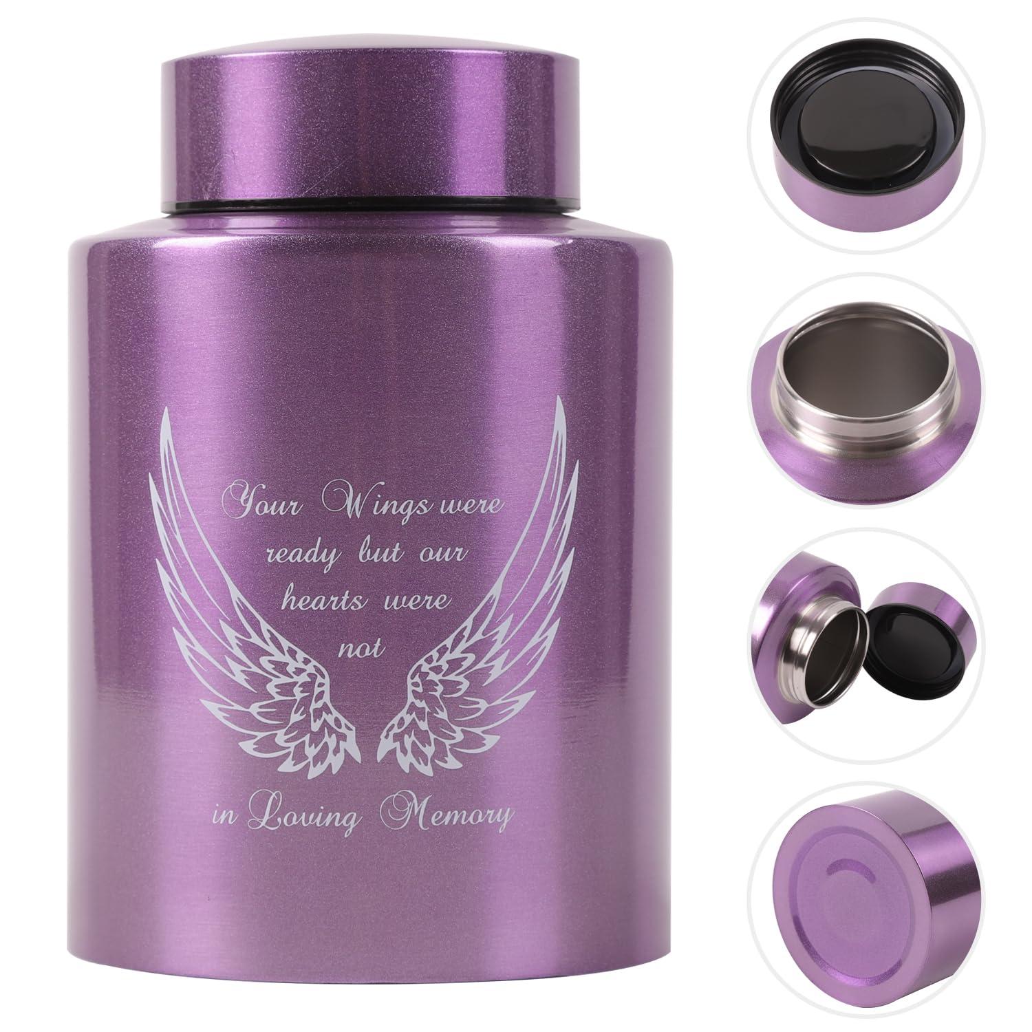 Medium Urns for Human Ashes Up to 60 Cubic Inches Medium Sized Urns for Ashes Adult Male Female Keepsake Cremation Urns for Ashes Stainless Steel (Angel Wings, Purple)