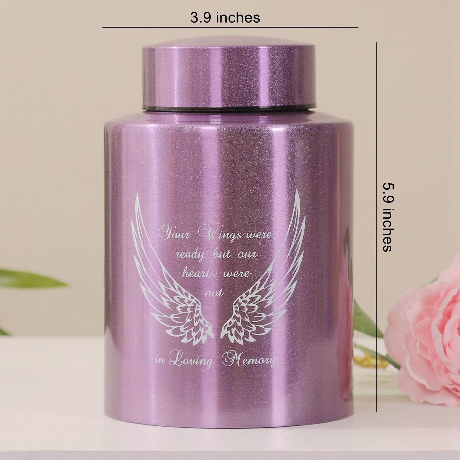 Medium Urns for Human Ashes Up to 60 Cubic Inches Medium Sized Urns for Ashes Adult Male Female Keepsake Cremation Urns for Ashes Stainless Steel (Angel Wings, Purple)