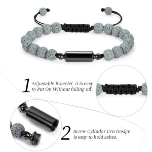 shajwo Cylinder Urn Bracelet for Ashes for Women Men Cremation Jewelry Memorial Keepsake Adjustable Lava Bracelet,Gray