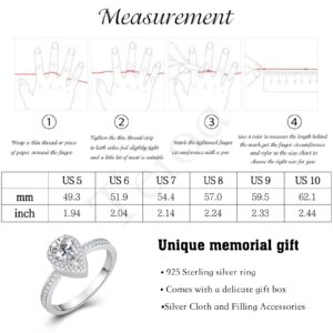 925 Sterling Silver Teardrop Urn Rings Hold Loved Ones Ashes, CZ Cremation Memorial Ring Keepsake Jewelry for Women(White, 7)