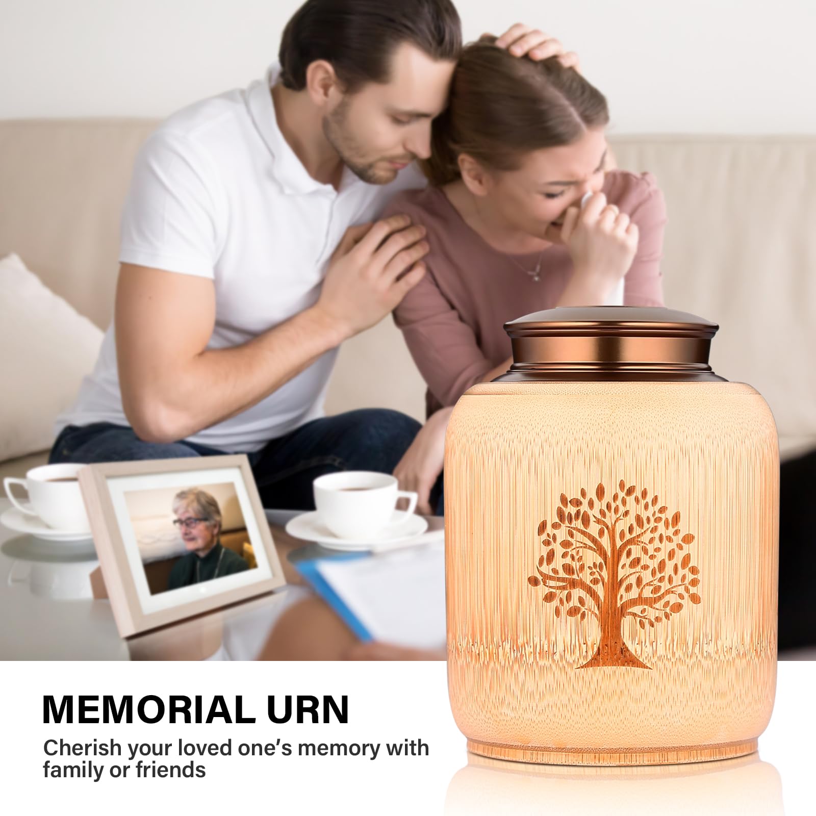 Cremation Urns for Human Ashes Adult Male Female,Medium Urns for Human Ashes Keepsake Made of Bamboo,Decorative Urns Ash Container with Tree of Life Pattern,Hold Up to 83 Cubic Inch