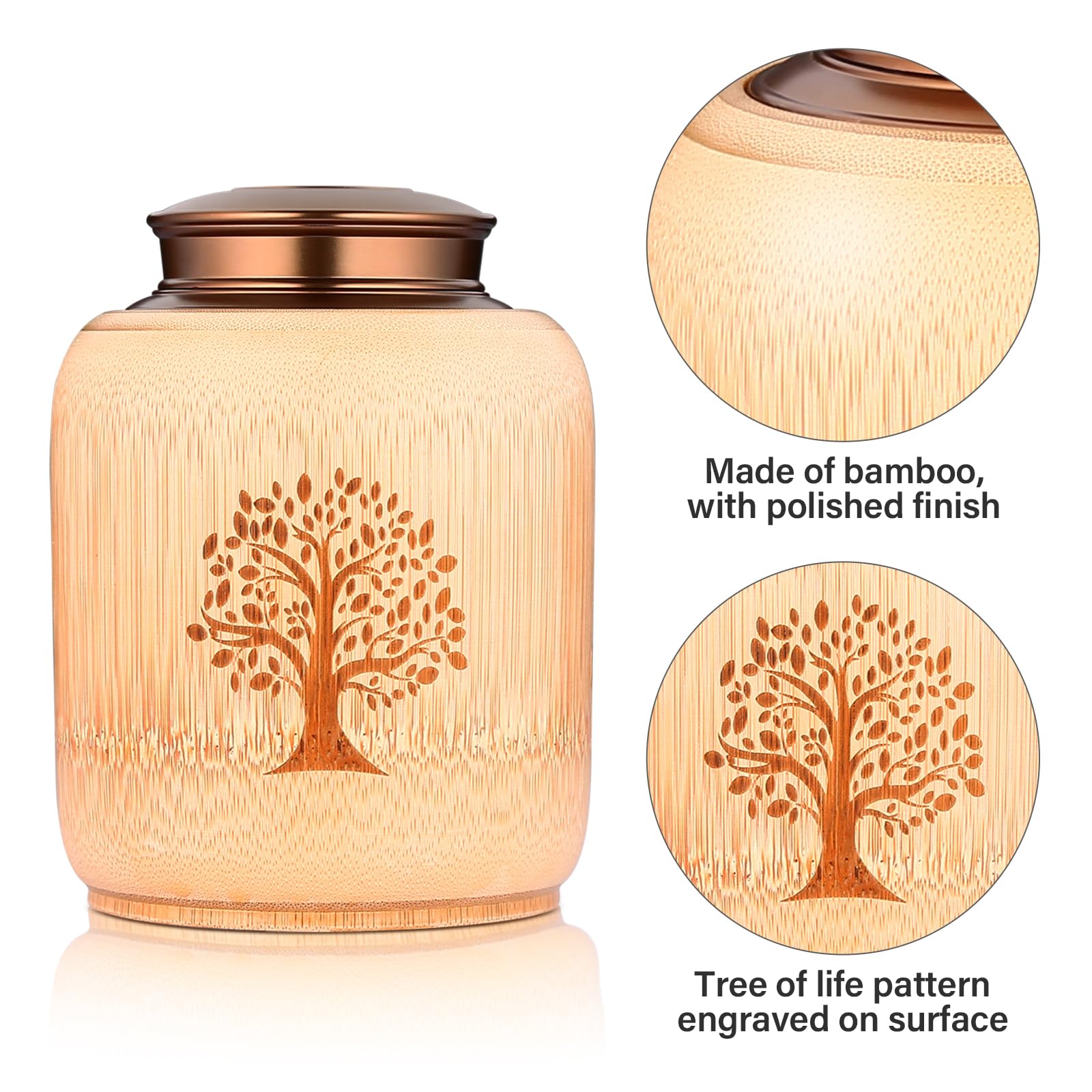 Cremation Urns for Human Ashes Adult Male Female,Medium Urns for Human Ashes Keepsake Made of Bamboo,Decorative Urns Ash Container with Tree of Life Pattern,Hold Up to 83 Cubic Inch