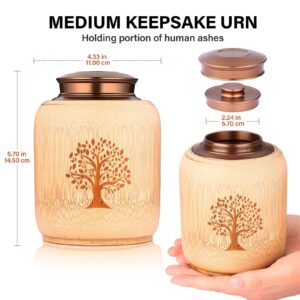 Cremation Urns for Human Ashes Adult Male Female,Medium Urns for Human Ashes Keepsake Made of Bamboo,Decorative Urns Ash Container with Tree of Life Pattern,Hold Up to 83 Cubic Inch