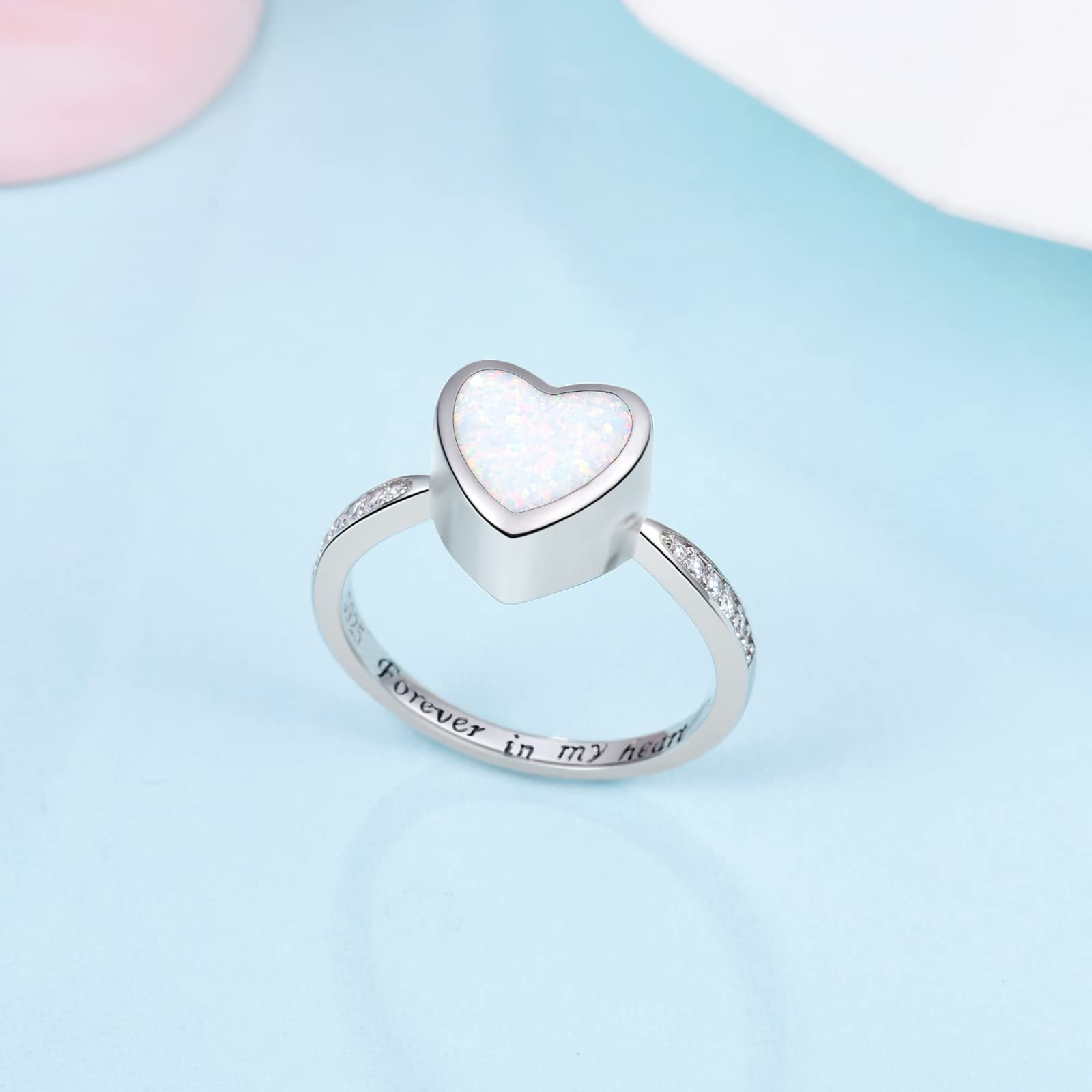 925 Sterling Silver Heart Urn Rings Hold Loved Ones Ashes Cremation Memorial Ring Keepsake Jewelry for Women for Human Ashes (White, 10)