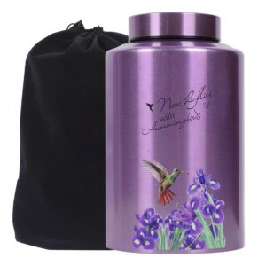 Urns for Human Ashes Adult Female Up to 220 lbs,Purple Hummingbird Urns for Mom Ashes with Velvet Bag,Decorative Urns for Ashes Adult Women,Cremation urn Female (Hummingbird-Purple Flower, Purple)