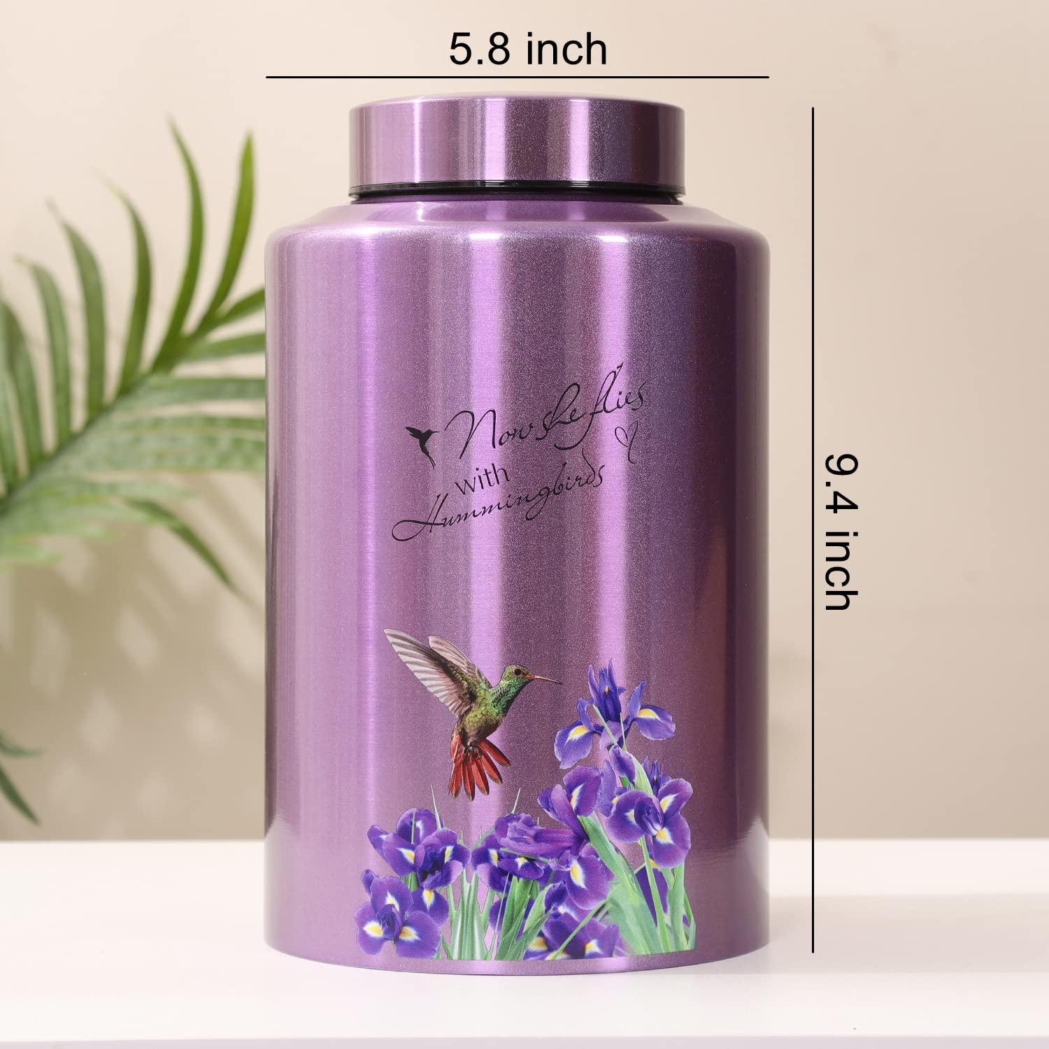 Urns for Human Ashes Adult Female Up to 220 lbs,Purple Hummingbird Urns for Mom Ashes with Velvet Bag,Decorative Urns for Ashes Adult Women,Cremation urn Female (Hummingbird-Purple Flower, Purple)