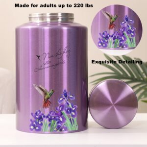 Urns for Human Ashes Adult Female Up to 220 lbs,Purple Hummingbird Urns for Mom Ashes with Velvet Bag,Decorative Urns for Ashes Adult Women,Cremation urn Female (Hummingbird-Purple Flower, Purple)