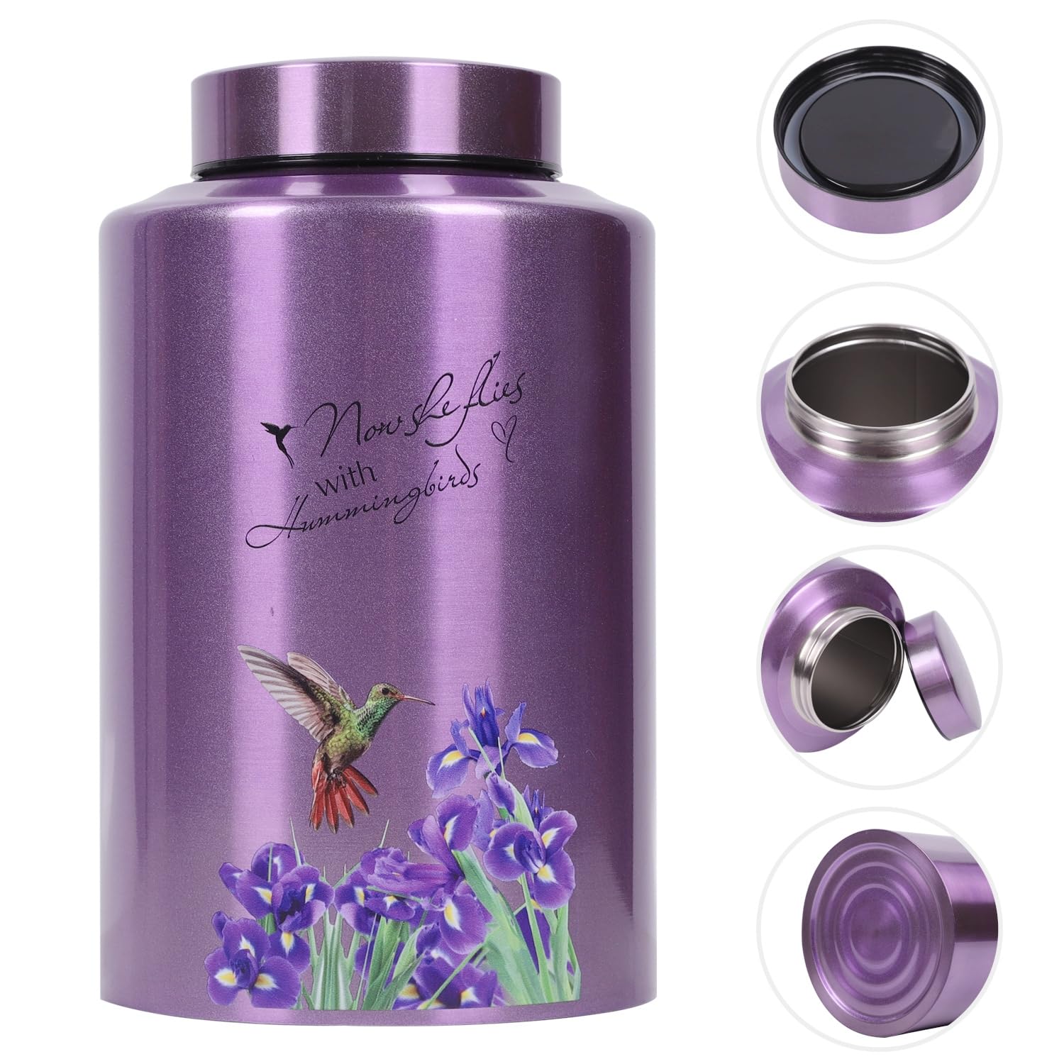 Urns for Human Ashes Adult Female Up to 220 lbs,Purple Hummingbird Urns for Mom Ashes with Velvet Bag,Decorative Urns for Ashes Adult Women,Cremation urn Female (Hummingbird-Purple Flower, Purple)