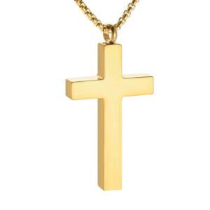 dletay cremation necklace for ashes stainless steel cross pendant urn necklace memorial keepsake jewelry for men women(gold)