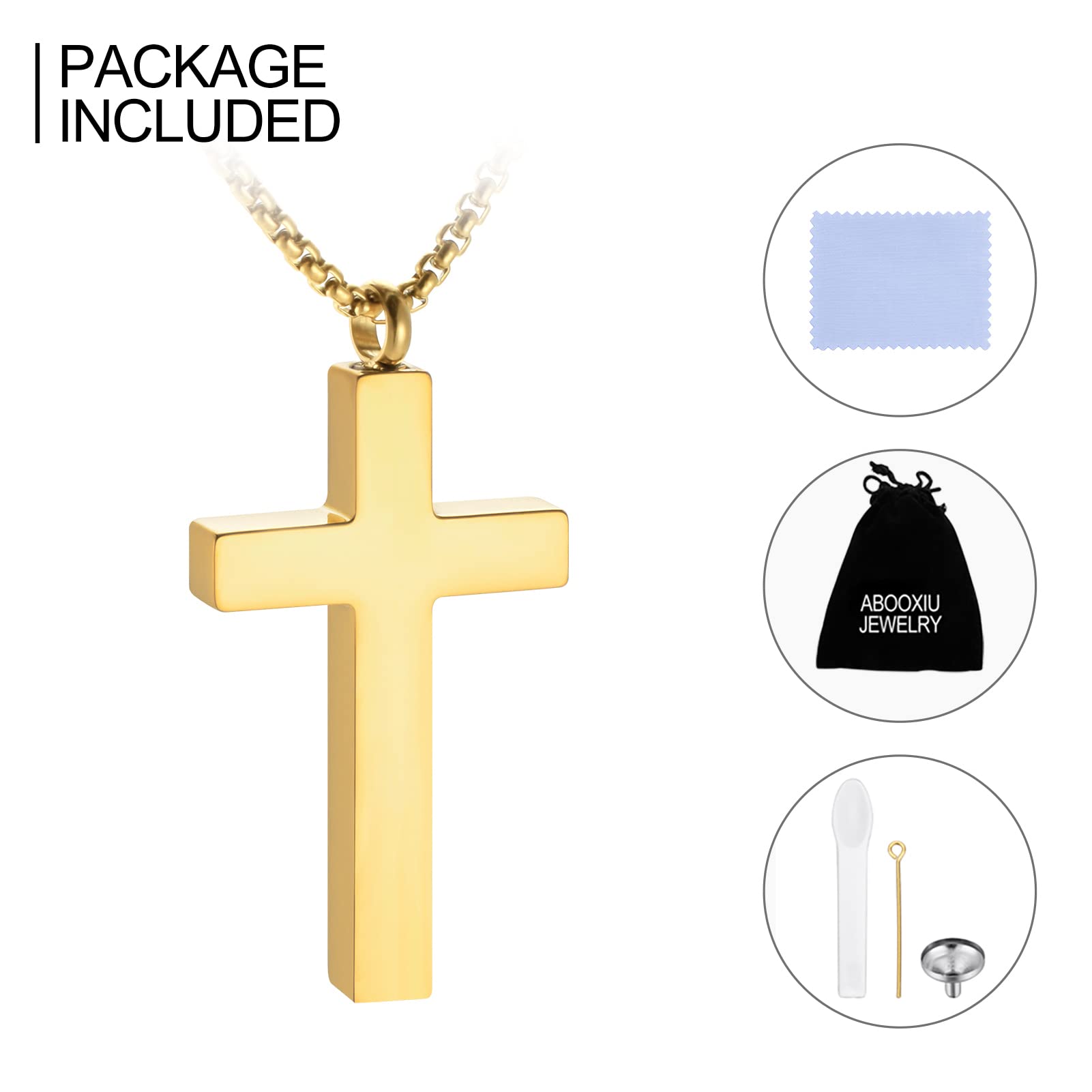 Dletay Cremation Necklace for Ashes Stainless Steel Cross Pendant Urn Necklace Memorial Keepsake Jewelry for Men Women(Gold)