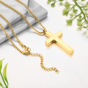 Dletay Cremation Necklace for Ashes Stainless Steel Cross Pendant Urn Necklace Memorial Keepsake Jewelry for Men Women(Gold)