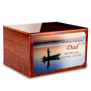 geturns heritage rosewood adult cremation urn memorial box for ashes with custom printing (fishing)