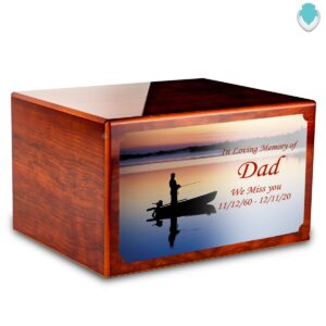 GetUrns Heritage Rosewood Adult Cremation Urn Memorial Box for Ashes with Custom Printing (Fishing)