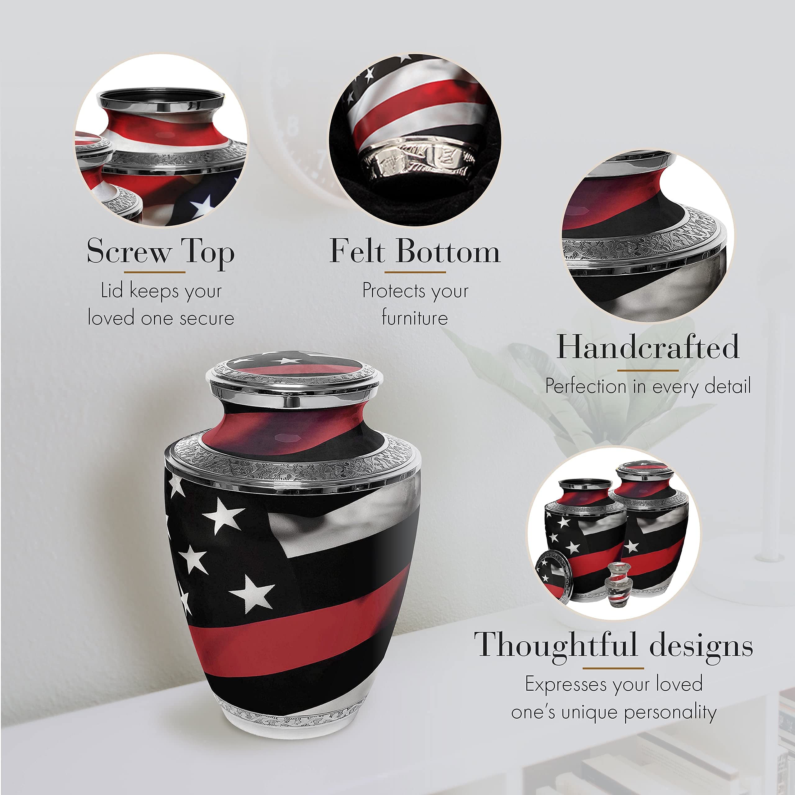 Red Line Firefighter Cremation Urn for Human Ashes for Funeral, Burial or Home. Cremation Urns for Ashes Adult Male Large Urns for Dad and Cremation Urns for Human Ashes Large