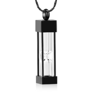 imrsanl glass hourglass cremation jewelry container vial urn necklace pendant stainless steel cylinder bottle memorial cremation keepsake jewelry for women/men (black)