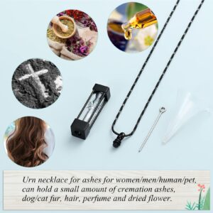 Imrsanl Glass Hourglass Cremation Jewelry Container Vial Urn Necklace Pendant Stainless Steel Cylinder Bottle Memorial Cremation Keepsake Jewelry for Women/Men (Black)