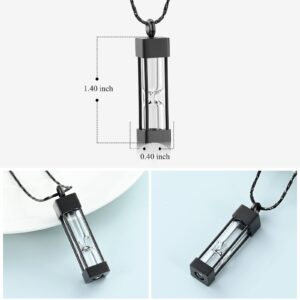 Imrsanl Glass Hourglass Cremation Jewelry Container Vial Urn Necklace Pendant Stainless Steel Cylinder Bottle Memorial Cremation Keepsake Jewelry for Women/Men (Black)