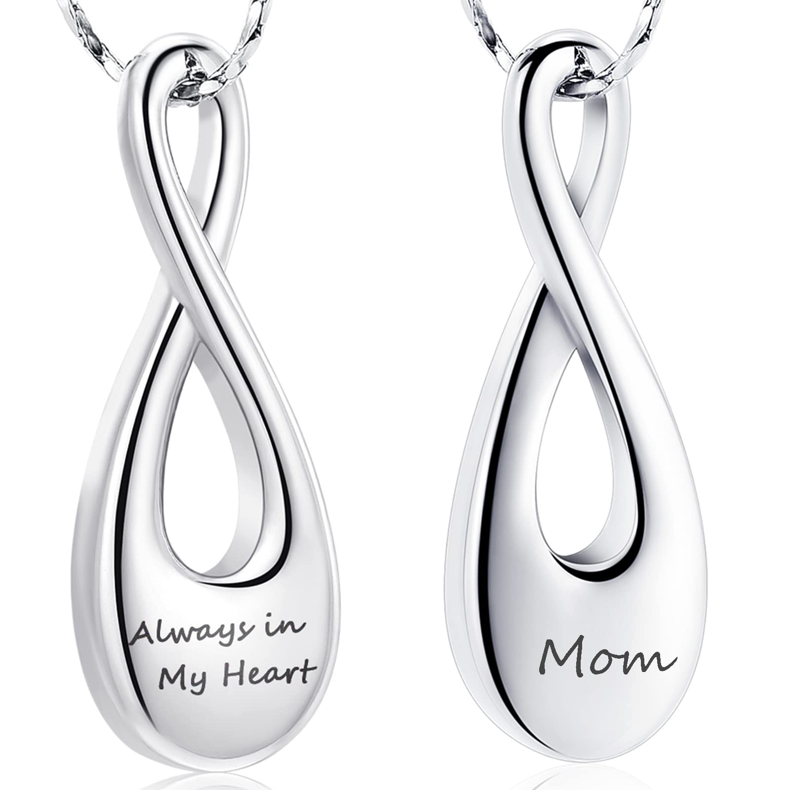 Imrsanl Infinity Cremation Jewelry for Ashes Urn Necklace Pendants for Ashes Holder Memorial Keepsake Cremation Ashes Jewelry for Wome/Men/Pet (Always in My Heart Mom)