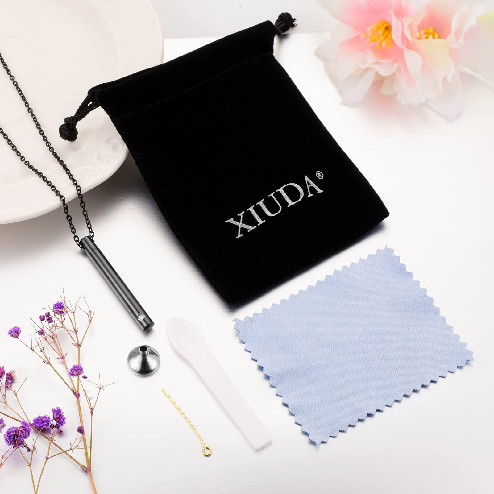 XIUDA Urn Necklace for Ashes Stainless Steel Cremation Necklace with Crystal Memorial Pendant Necklace