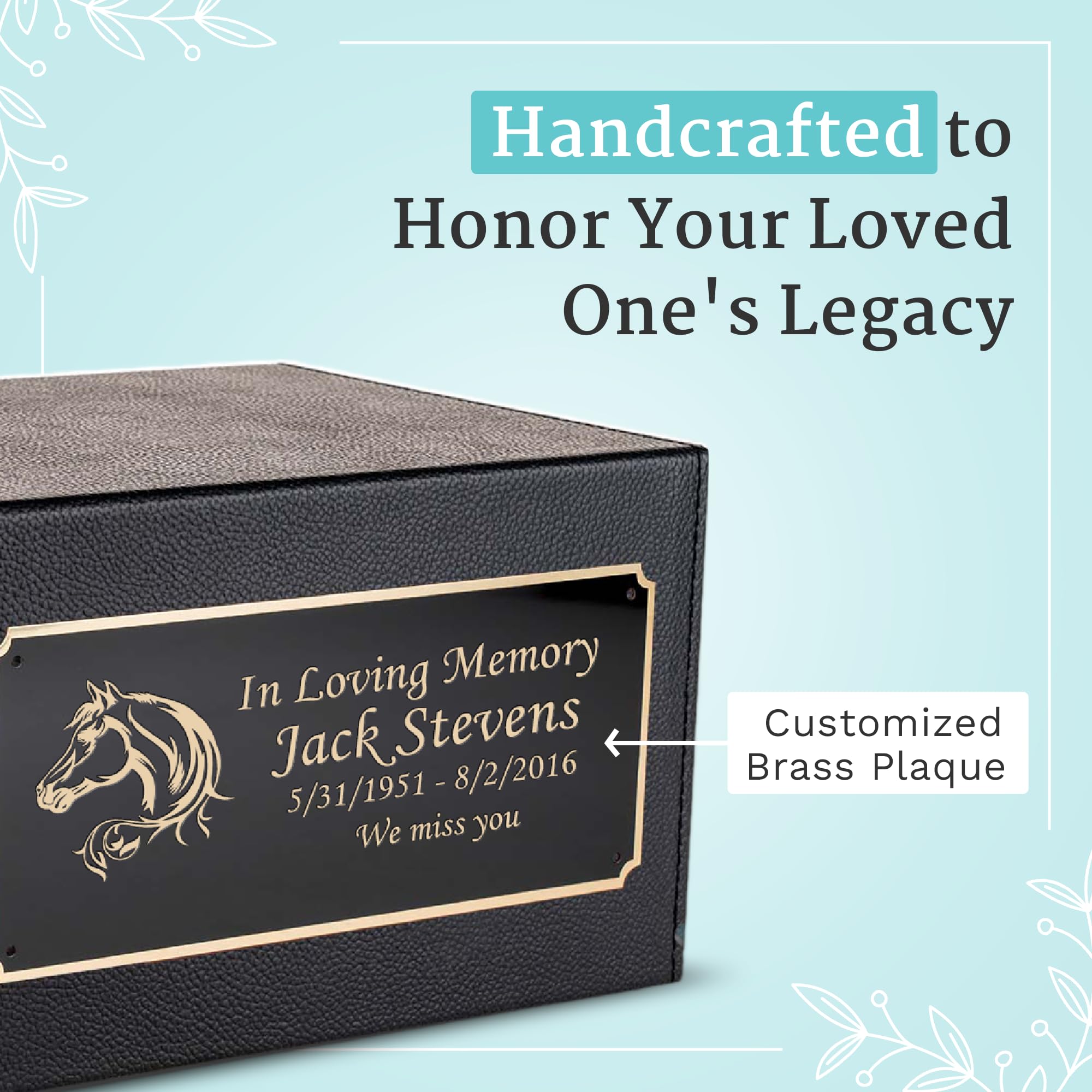 GetUrns Custom Engraved Heritage Leather Adult Cremation Urn Memorial Box for Ashes (Horse)