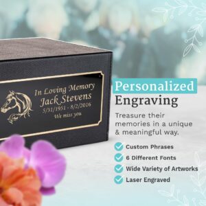 GetUrns Custom Engraved Heritage Leather Adult Cremation Urn Memorial Box for Ashes (Horse)