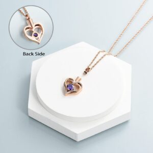 shajwo Cremation Jewelry Heart Urn Necklace for Ashes for Women Gilrs Memorial Keepsake Birthstone Pendant,Rose Gold-Purple