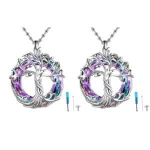 ns online tree of life necklaces urn - 2 pieces cremation jewelry for ashes keepsake/circle crystal memorial pendant/funnel filler gifts for women men