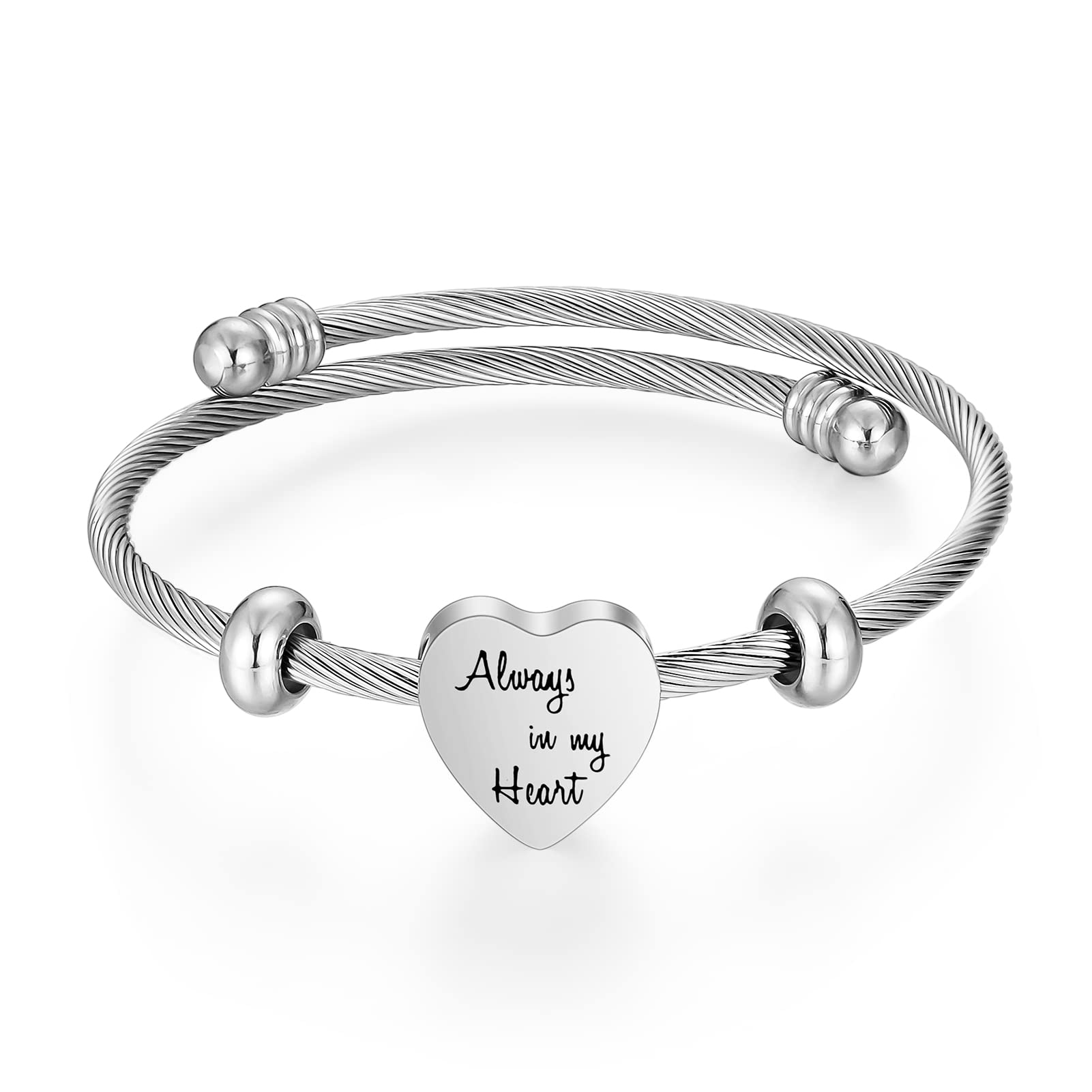 abooxiu Urn Bracelet for Ashes Heart Ashes Bracelet Cremation Jewelry for Ashes Stainless Steel Urn Bangles for Ashes Memorial Keepsake Cremation Bracelet for Ashes for Women Men - Always in my Heart