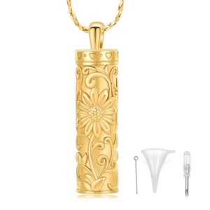 qgjnsgc cylinder urn necklace for ashes for women men sunflower cremation jewelry vial memorial pendant