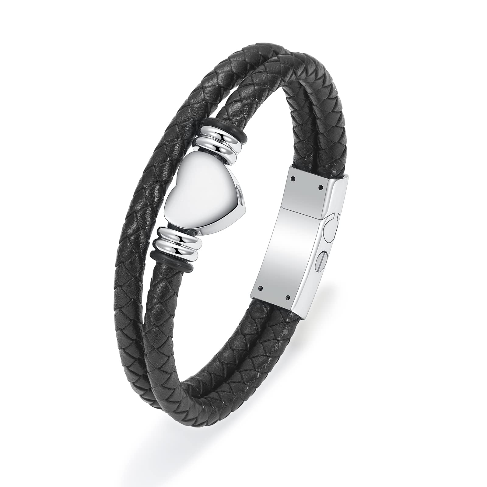 memorial jewelry Cremation Bracelet with Clasp Beads Cowhide Multi-Layer Braided Leather Urn Bracelet for Men Women