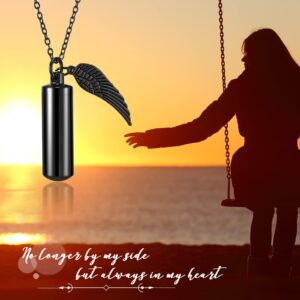 MTLEE Urn Necklace for Ashes Cremation Jewelry for Ashes, 6 Pieces Stainless Steel Cremation Jewelry for Women Men, Memorial Necklace Angel Keepsake Cylinder Pendant with Filling Kit (Black)