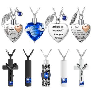 9 pcs heart cross cubic urn necklace for ashes keepsake cremation jewelry stainless steel necklace crystal memorial pendant heart locket ashes necklace for women men loved ones, 9 styles(dark blue)