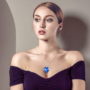 9 Pcs Heart Cross Cubic Urn Necklace for Ashes Keepsake Cremation Jewelry Stainless Steel Necklace Crystal Memorial Pendant Heart Locket Ashes Necklace for Women Men Loved Ones, 9 Styles(Dark Blue)