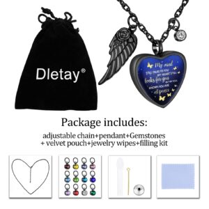 Dletay Heart Urn Necklace for Ashes Birthstones Cremation Jewelry for Ashes Butterflies Ash Necklace Memorial Ash Holder