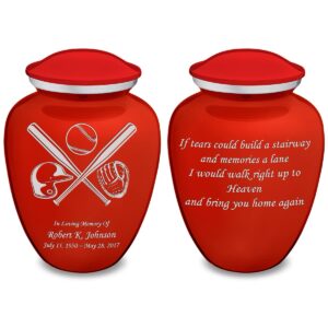 geturns embrace personalized baseball medium cremation urn with custom engraving for human ashes for funeral, burial, niche or columbarium – 44 cubic inches– urns for ashes (_bright red double sided)