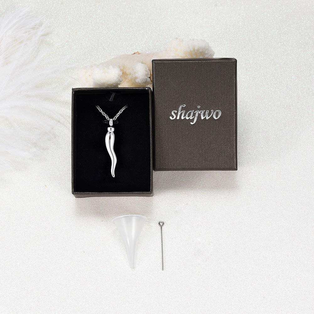 shajwo Cremation Jewelry for Ashes Italian Horn Shape Urn Pendant Necklaces for Ashes Memorial Keepsake Necklace Jewelry for Men Women (Silver)