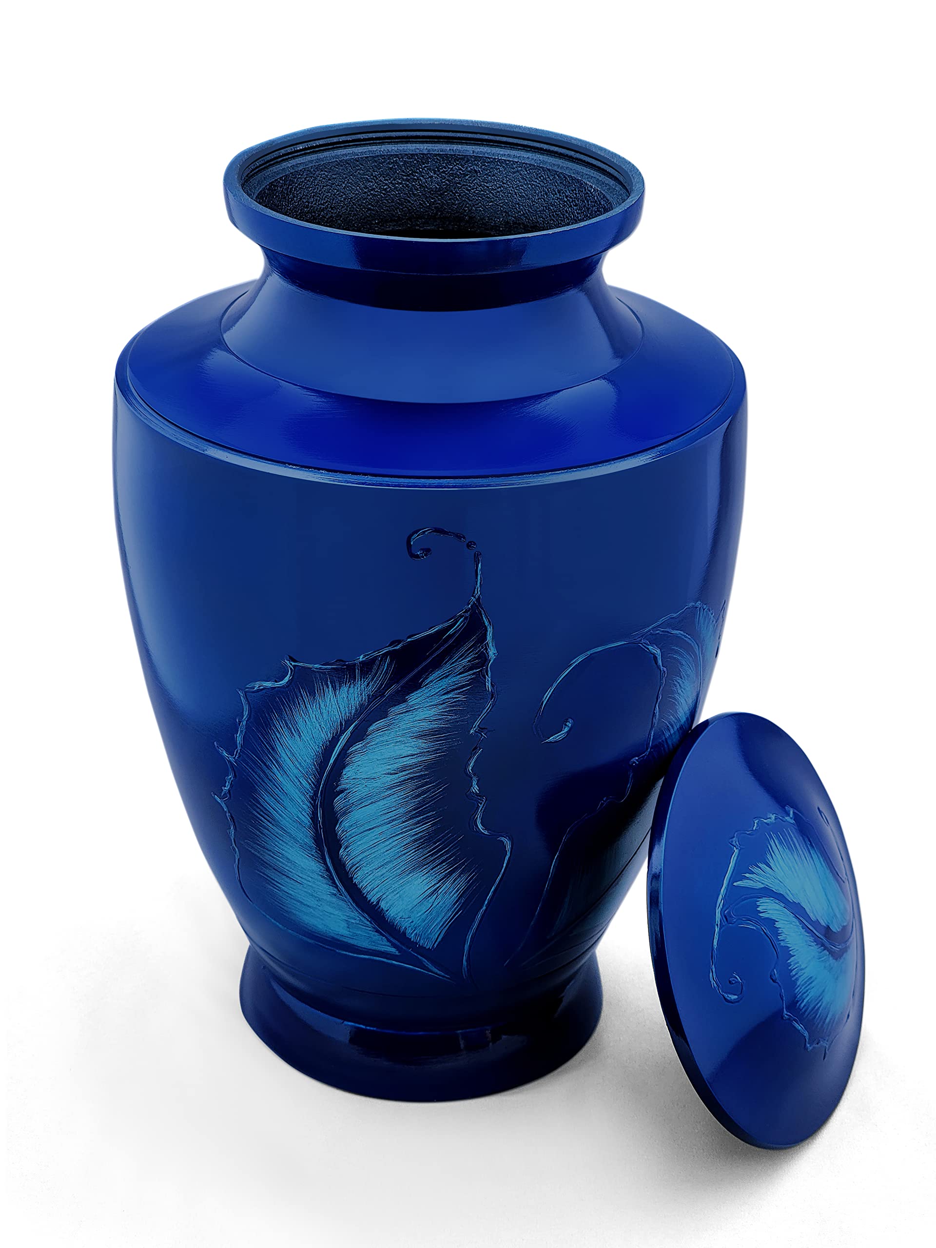 Blue Feather Cremation Urn for Human Ashes, Urns for Adult Ashes, Funeral & Burial Urns for Adult Male and Female, Large Size up to 220 Lbs