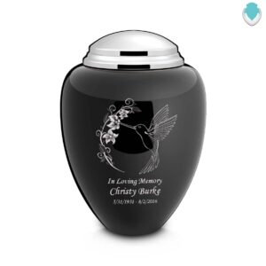 GetUrns Adult Tribute Hummingbird Cremation Urn (Black and Shiny Pewter)